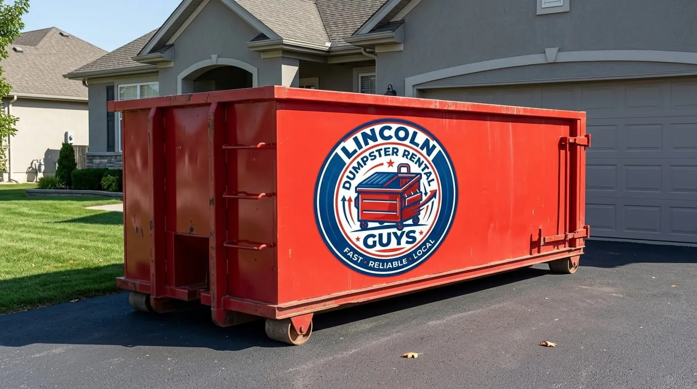 Roll-off dumpster being loaded onto a truck in Lincoln, NE